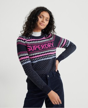 Superdry Oslo Fairisle Női Kötöttáru Sötétkék | JKONU6594